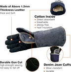 WZQH 16 In,932℉,Welding Gloves,Fireplace Glove,Fire & Heat Resistant,XXL | Mitt for BBQ,Oven,Grill,Tig,Mig,Baking,Furnace,Stove,Pot Holder,Animal Handling Glove, Forge,etc.Leather,2XL,Black-gray