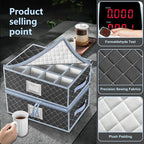 China Dinnerware Storage Containers Set- Dish,Mug,Stemware Storage Cases - Quilted Box Bins Stackable with Divider,handles,Clear Window for Cups,Plates,Wine Glasses Moving Set of 6 (Grey