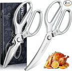 TIJERAS Kitchen Scissors Shears Set - 2PCS Stainless Steel Sharp | Meat & Heavy Duty Poultry Sharp Shears, Dishwasher Safe, Japanese Cooking Scissor for Food Chicken, Gifts for Women, Silver