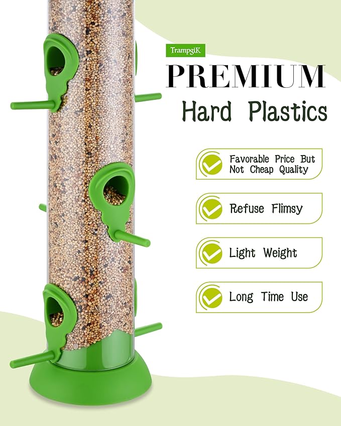 Bird Feeder Premium Hard Plastic for Wild Bird Feeders for Outdoors, Tube Bird Feeders for Outdoors Hanging,14 Inch 6 Port Lawn,Pack of 1