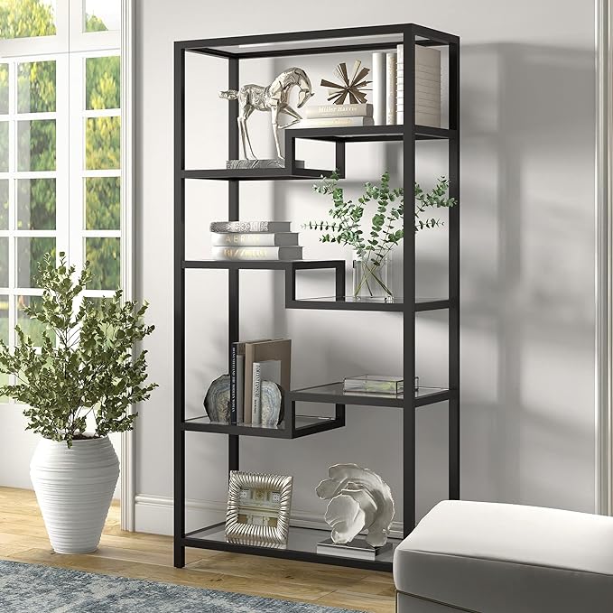 Johann 68'' Tall, Rectangular 8 shelves Bookcase in Satin Nickel