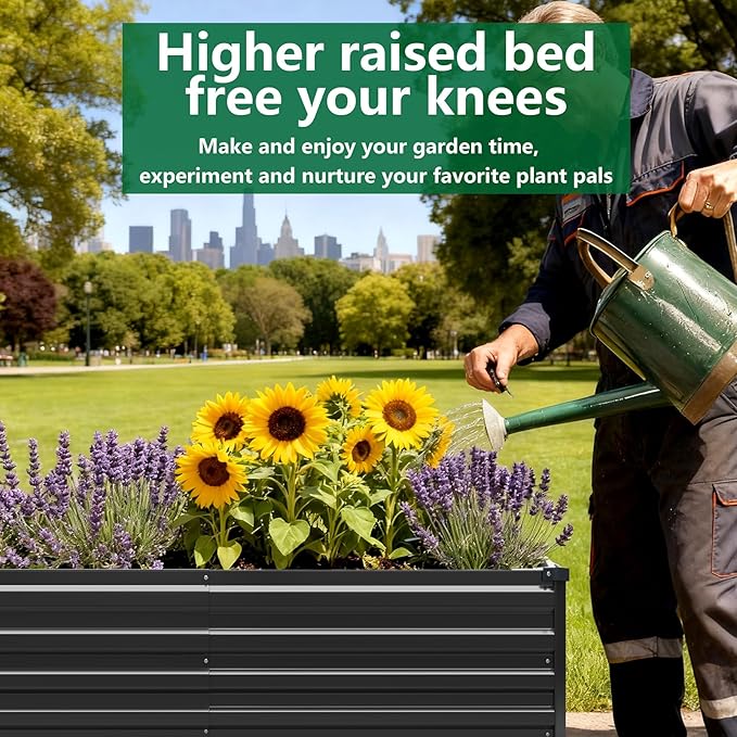 3 Pack 6x3x1FT Galvanized Raised Garden Beds Kit Outdoor Metal Gardening Planter Box for Vegetable Elevated Flower Herbs,Black