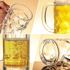 Freezer Beer Mugs, 20 oz Large Heavy Glass Mugs with Handles Set of 2, Clear Large Beer Steins for Tea, Coffee Glasses Oktoberfest Style for Dad Husband or Friend