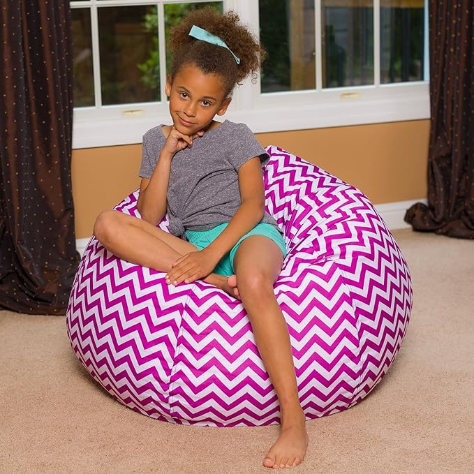Posh Creations Bean Bag Chair for Kids, Teens, and Adults Includes Removable and Machine Washable Cover, Pattern Chevron Purple and White, 38in - Large