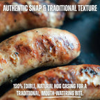 Bearded Butchers Natural Hog Sausage Casings 32-35mm, Edible Pre-Flushed | Stuffs 25-30 lbs, natural snap & bite, resealable brine bag, for bratwurst, Italian sausage, kielbasa, hot dogs, Polish