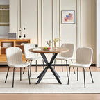 37 Inch Round Dining Table Set for 4, Modern Small Circle Kitchen Coffee Set for Apartment Living Room Office, Save Space(1 Imitation Wooden Table + 4 White Boucle Chairs)