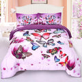 ENCOFT Butterfly Comforter Queen Size, 3 Pieces Girls Teen Kids Quilted Bedspread Queen Bed Comforter Bedding Sets, All Seasons Microfiber Purple Butterfly Bedding Set, with Pillowcase