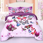 ENCOFT Butterfly Comforter Queen Size, 3 Pieces Girls Teen Kids Quilted Bedspread Queen Bed Comforter Bedding Sets, All Seasons Microfiber Purple Butterfly Bedding Set, with Pillowcase