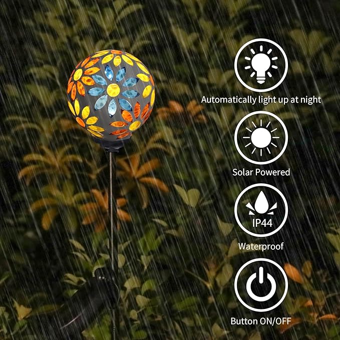 VCUTEKA Solar Garden Lights, Mosaic Solar Lights Outdoor Decor Pathway Light Waterpoof LED Stake Light for Landscape Lawn Patio Yard Decoration, 1 Pack