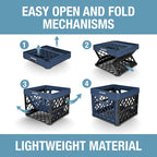 CleverMade Collapsible Milk Crates, 25L, 3 Pack, Holds 50 lb, Ocean | Organize Files, Groceries, and Gear in One Crate | Built-In Rails Hold Letter Folders, While the Frame Stacks Securely