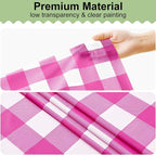 4 Packs Buffalo Disposable Table Cloth, 54 x 108 Inch Waterproof Plastic Tablecloth, Rectangle Hot Pink and White Checkered Table Covers for Picnic, Birthday, Party, Back to School