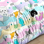 Cartoon Cat Comforter Set for Girls - Full Size Girls Cat Bedding Set for Bedroom Ultra Soft Warm Cute Mermaid Tail Cat Patterns Comforter Set for All-Season, 1 Comforter with 2 Pillowcases