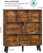 LEYAOYAO 8 Cube Bookshelf,3 Tier Bookcase with Legs,Rustic Brown Mid-Century Modern Bookshelves,Large Open Storage Organizer Shelf, Wooden Book Case