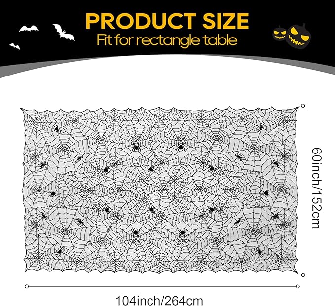 eZAKKA Halloween Table Cloth, 60"x104" Spider Webs Tablecloths Black Tablecloth Lace Fabric Table Cloths Spooky Table Cover for Rectangle Tables for Parties Gothic Halloween Home Decorations