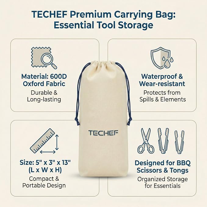 TECHEF Kitchen Shears With 2 Stainless Steel Tongs & Travel Bag, Dishwasher Safe, 4-Piece Complete Set, Made in Korea (Scissors & Tongs Set)