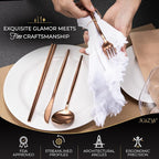 Matte Copper Flatwqare Set Korean Chopsticks - 16-piece KiiZYs Kitchen Utensil Set Stainless Steel Silverware - Modern Dinnerware Spoon Fork Knife Cutlery Housewarming Gift Box (Matte Copper, 4 Sets)