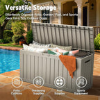 Outdoor Storage Box, 72 Gallon Waterproof Resin Deck Box, Storage Bin for Package Delivery, Patio Furniture Cushion, Garden Tools, Pool Accessories, Weatherproof and UV Resistant, Grey