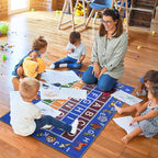 Machine Washable Educational Alphabet Design Non-Slip Rubberback 3x5 Kid's Area Rug for Playroom, Kid's Room, Bedroom, Kindergarten, 3'3" x 5', Blue