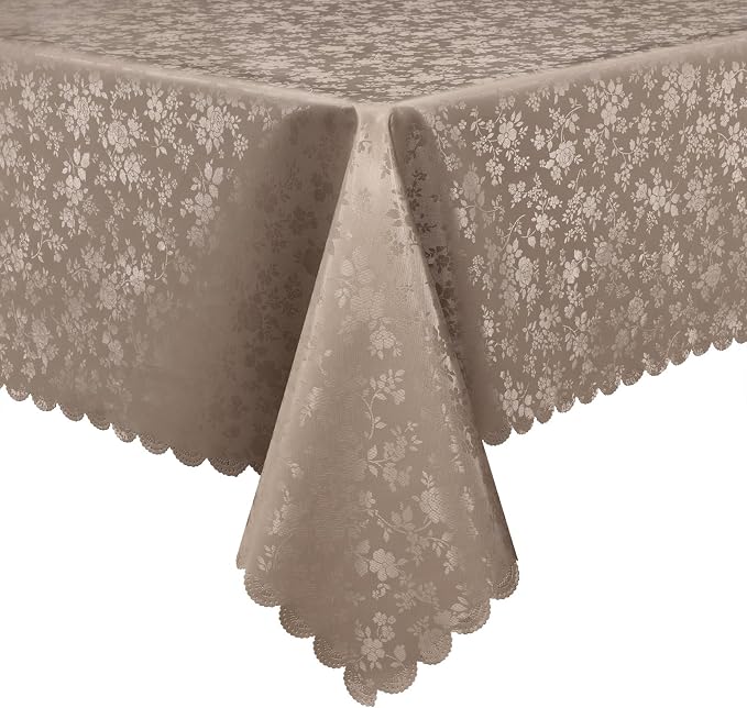 Smiry Rectangle Waterproof Heavy Duty Vinyl Tablecloths, 60 x 102 Inch | Wipeable Washable Floral Embossed Table Cover for Kitchen and Dining Room, Indoor & Outdoor Use, Taupe