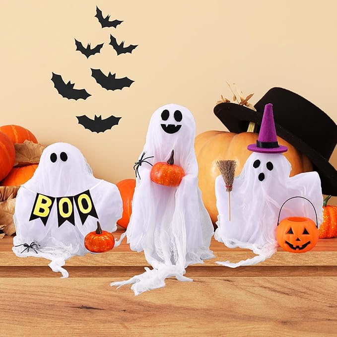 Halloween Decorations - Set of 3 Cute Spooky Ghosts Crafts - Ghost Decorations Indoor Halloween Decor for Party Table Home Room Kitchen Office