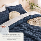 Bedsure Full Size Comforter Set - Navy Blue Comforter, Boho Tufted Shabby Chic Bedding Comforter Set, 3 Pieces Vintage Farmhouse Bed Set for All Seasons, Fluffy Bedding Set with 2 Pillow Shams
