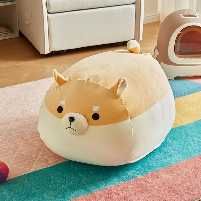 Stuffed Animal Storage Bean Bag Chair Cover for Kids Yellow Dog Shiba Inu Bean Bag Chair for Girls Large Size Toy Organizer Cover Only Without Filling