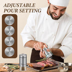 Stainless Steel Salt and Pepper Shakers Set, 5 oz | Salt Shaker with Adjustable Pour Holes, Modern Pepper Shaker for Kitchen Metal Gadgets with Glass Bottom (Silver)