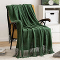 MIULEE Dark Green Knitted Throw Blanket for Couch Boho Textured Cozy Woven Blanket with Tassels for Sofa Chair Bed Living Room Acrylic Wave Pattern 50"x60"