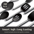 COOK WITH COLOR Silicone Cooking Utensils, Kitchen Utensil Set, Easy to Clean Silicone Kitchen Utensils, Cooking Utensils for Nonstick Cookware, Kitchen Gadgets Set, 10 Pieces, Black