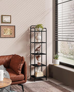 Bookcase Bookshelf, Narrow Book Shelf, Industrial Coner Shelf Storage Organizer, Slim Shelving Unit for Home Office, Living Room, Bedroom, Kitchen, 5-Tier Black BC24504B