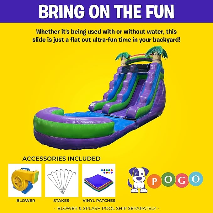 Inflatable Water Slide for Kids & Toddlers with Inflatable Pool, Backyard, Park or Commercial Use, Outdoor Water Play, Includes Blower Stakes, Splash Pool & Storage Bag, Large 25.5' x 9' x15'