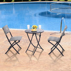 BACKYARD EXPRESSIONS PATIO · HOME · GARDEN 3 Pc 3 Piece Folding Outdoor Bistro, Wicker Furniture Table and Chairs for Garden, Backyard, Porch, Patio Conversation Set, Grey/Black