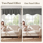 Grey Scalloped Valance for Windows 52x18 Inch 1 Panel | Luxury Velvet Kitchen Curtains for Small Window, Wavy Hem Window Treatment for Bathroom，Basement, Rod Pocket