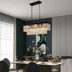Black Crystal Chandeliers for Dining Room Light Fixtures Over Table，9-Lights Modern Rectangle Chandeliers for Kitchen Island Bar L28 Inch
