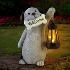 Solar Dog Garden Statue with Lantern Light – 9.2in Outdoor Dog Figurine for Yard Patio Garden Decor, Cute Memorial Gift for Women Mom