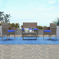 Patio Furniture, 4 Piece Conversation Set, Outdoor Wicker Rattan Table and Chairs, Sectional Sofa with Thick Cushion for Garden, Yard, or Porch, Light Brown