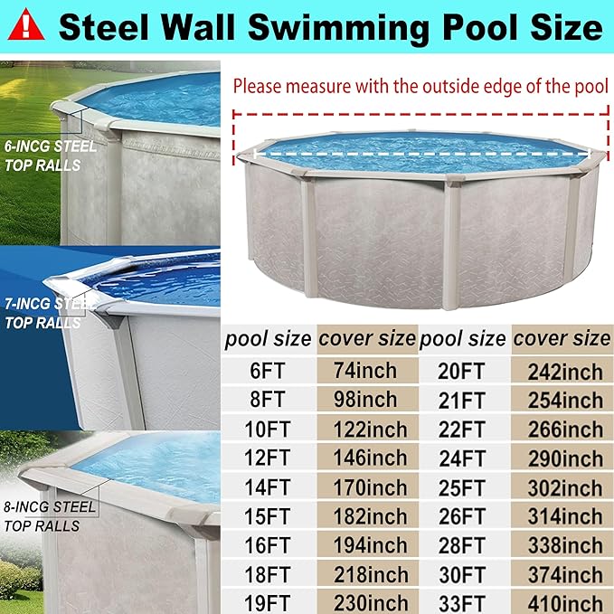 8 Ft Wintet Pool Cover, with Automatic Drain Round Pool Cover, One-Piece Quick Installation and Removal for Round Hot Tub and Spa Pool, Preventing Waterlogging, UV Protected