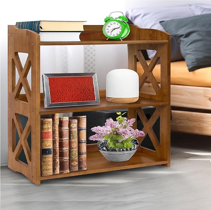 Bookcase by Natural Wood, 3 Tier Bookshelf, Small Book Shelves Freestanding Display Storage Shelves. Open Bookshelf for Bedroom, Living Room and Office (Brown, 3 Tier)