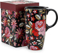 Topadorn Ceramic Travel Mug with Lid, 17oz Embroidered Floral Mug | 17oz Ceramic Travel Mug • Embroidered Floral Design • Coffee Mug with Lid • Microwave & Dishwasher Safe • Gift Box