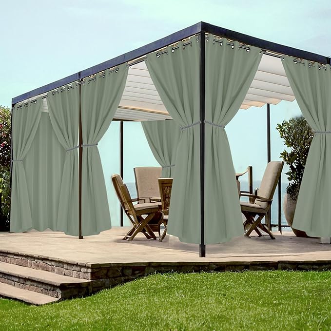 HolidayIdeas Grommet Outdoor Curtains for Patio Waterproof 8 Pcs All Weather Balcony Outside Curtains for Apartments, Gazebo, Pergolas, Porch, 54x120 Inch, Sage Green