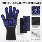 BBQ & Grill Gloves, Oven Gloves, 1472°F Silicone Oven Mitts Heat Resistant Grilling Gloves Fireproof Non-Slip for Barbecue Cooking Baking Smoking, 1-Pair (Blue, Large)
