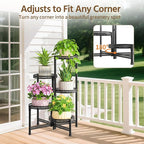 LASZOLA 5 Tiered Folding Tall Plant Stand for Indoor Outdoor Corner, Larger Heavy Duty Metal Adjustable Multiple Rack with 10 Inch Wide Hollow Tray, Flower Planter Holder for Modern House Patio, Black