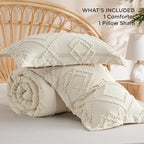 Bedsure Boho Comforter Set Twin - Terracotta Tufted Bedding Comforter Set, 2 Pieces Farmhouse Shabby Chic Embroidery Bedding Set, Soft Geometric Pattern Comforter for All Seasons