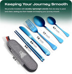 Taplord Portable Travel Silverware Set With Case, Includes 5 Pcs of Travel Utensils With Case, Stainless Steel Flatware Set For Camping, Easy to Travel, Lightweight (Blue)
