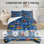 Axolotl Tractor Truck Bedding Set Queen,Excavator Comforter Set,Vehicles Truck Comforter,Boys Bedding Machinery Truck Comforter Construction Site Decor for Kids Boys Teens,1 Quilt 2 Pillowcases,Blue