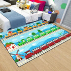 Train Rug Car Rug Play Mat Truck Rugs for Boys Room Kids Car Rug Truck Car Rug Car Carpet for Kids Kids Rugs for Playroom Car Rug for Boys Room,Light Blue 3'×5'