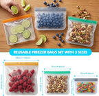 20 Pack Reusable Silicone Food Storage Bags, Reusable Snack Bags Freezer Bags Leakproof BPA Free Food Storage Contaizers, Gallon Sandwich Bag for Meal Prep Fruit Lunch Meat Veggies Blue