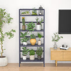 Homykic Bamboo Ladder Shelf 4-Tier Bookshelf, 49.2” Freestanding Open Bookcase Book Shelf Bathroom Storage Shelf Unit Plant Stand for Living Room, Bedroom, Small Space, Home Office, Blue Grey