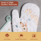 Maison d' Hermine 100% Cotton Oven Mitt & Pot Holder Set (7.5"x13" & 8"x8") | Heat Resistant BBQ Cooking Gloves with Loop Baking Grilling Kitchen Hotel Home Farmhouse Spring Summer - Easter Dew