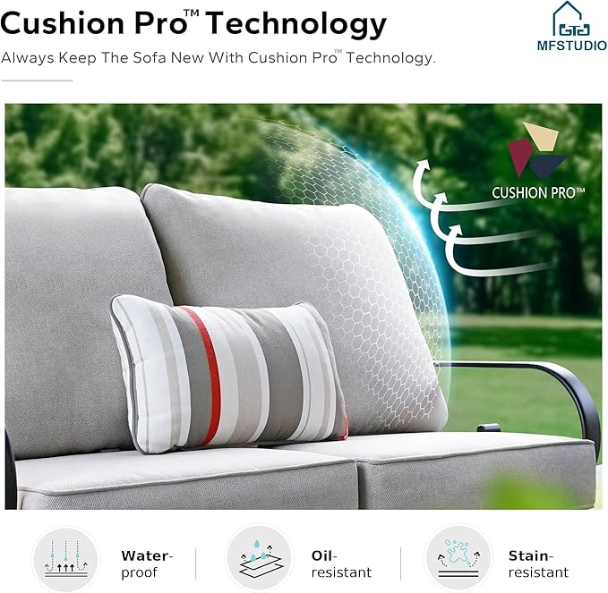 MFSTUDIO Patio Furniture Set, 8 Seats Half-Moon Curved Outdoor Sectional Sofa Conversation Set, Woven Rattan Patio Couch with 2 Wood-Like Round Coffee Table